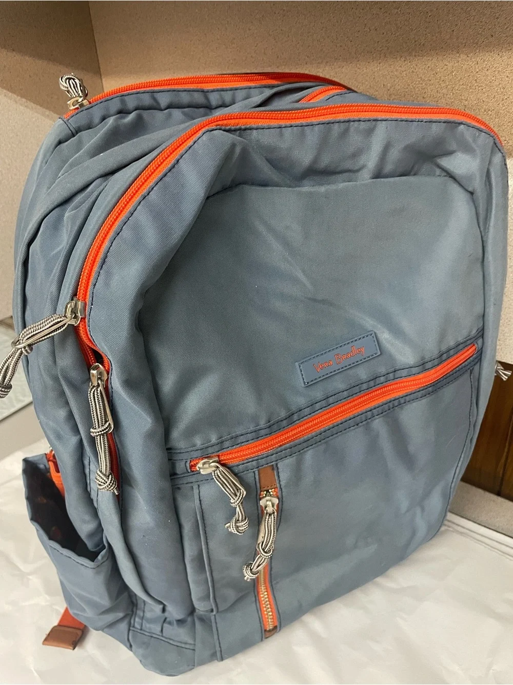 Vera Bradley Slate Blue Backpack with Orange Zippers
